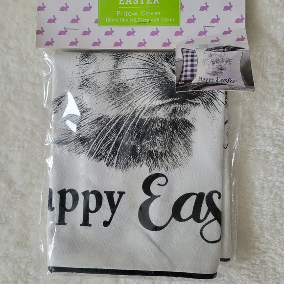 Happy Easter Bunny Accent Pillow Cover NWT Black and White - Picture 2 of 5